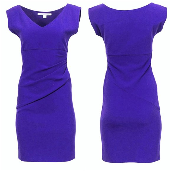 Diane von Furstenberg Bevin Bodycon Sleeveless Sheath Dress 2 Purple Ruched Side - Picture 2 of 15